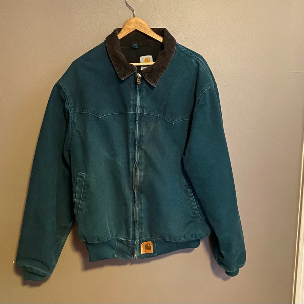 Vintage Carhartt J14 DTL Jacket Fleece Quilt Lined Santa Fe Teal